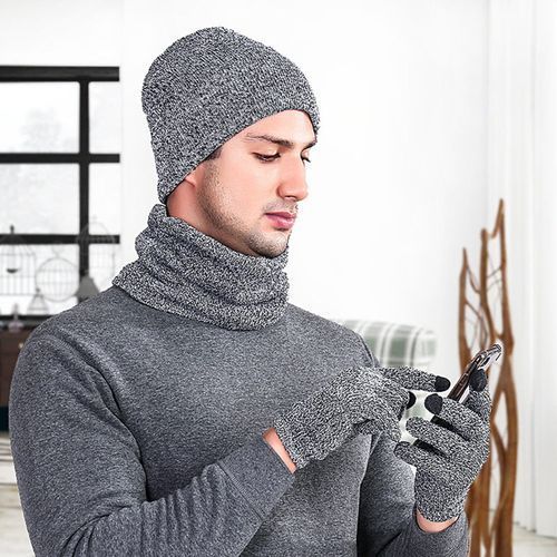 Men Autumn Winter Warm Knitted Fashion Fluffy Woolen-Black