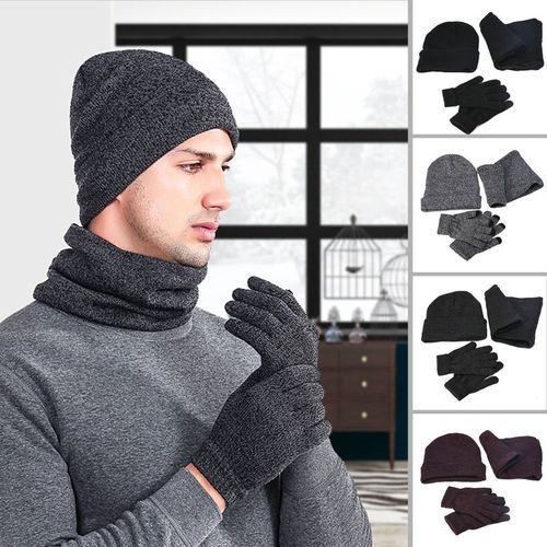Men Autumn Winter Warm Knitted Fashion Fluffy Woolen-Black