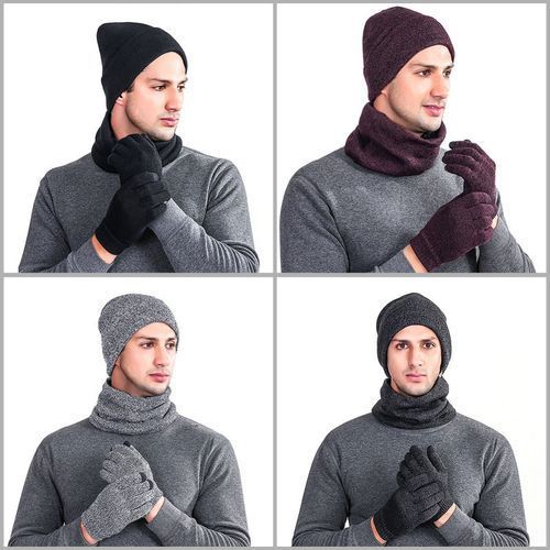 Men Autumn Winter Warm Knitted Fashion Fluffy Woolen-Black