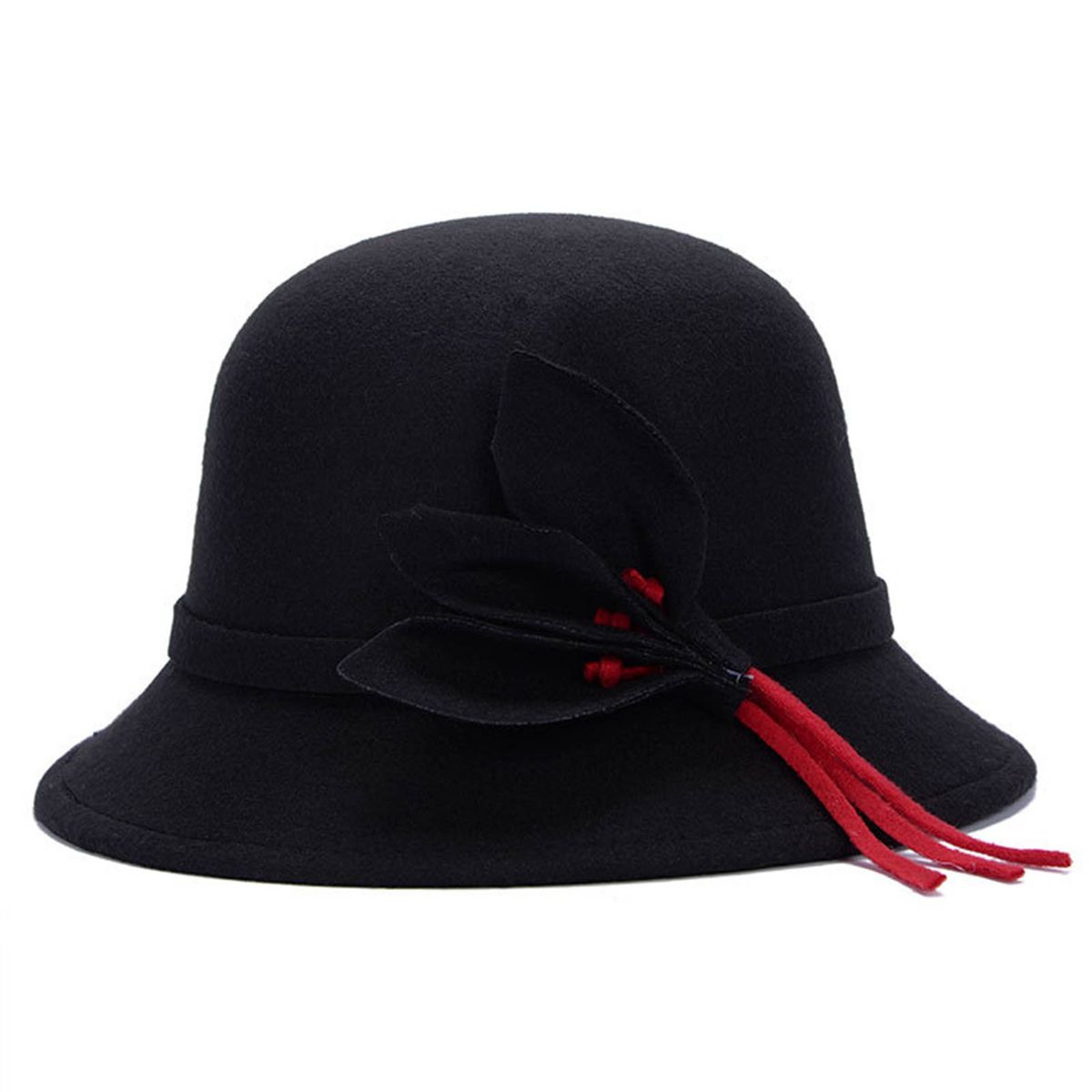 Women Hat Eye-catching British Style Faux Wool Vintage-Black