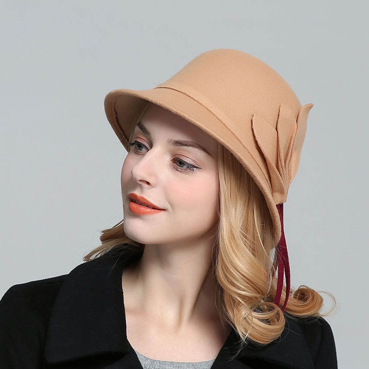 Women Hat Eye-catching British Style Faux Wool Vintage-Black