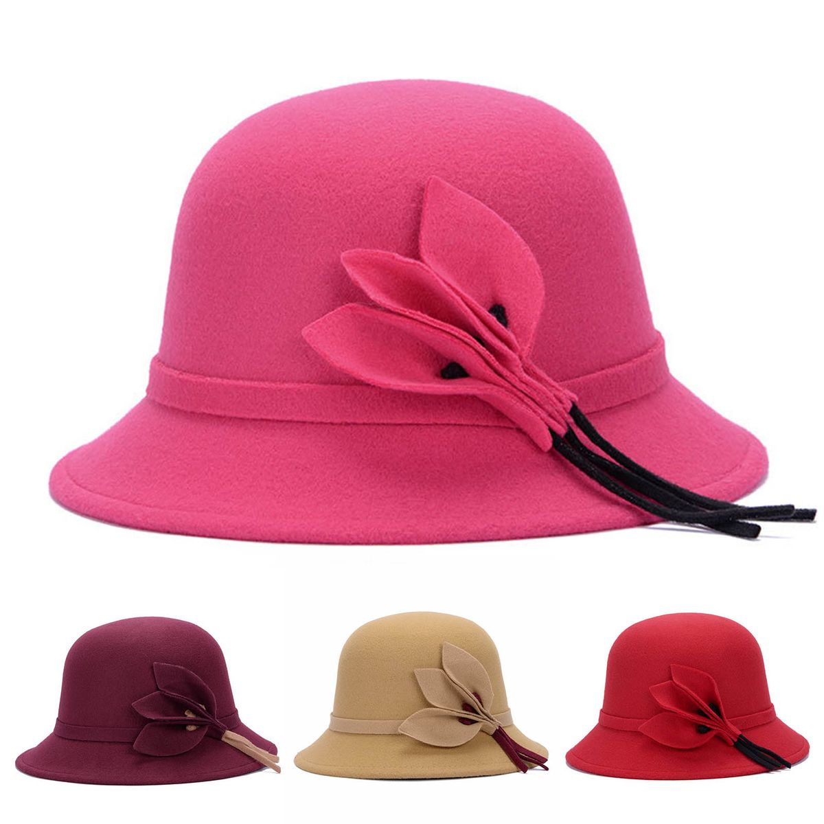 Women Hat Eye-catching British Style Faux Wool Vintage-Black