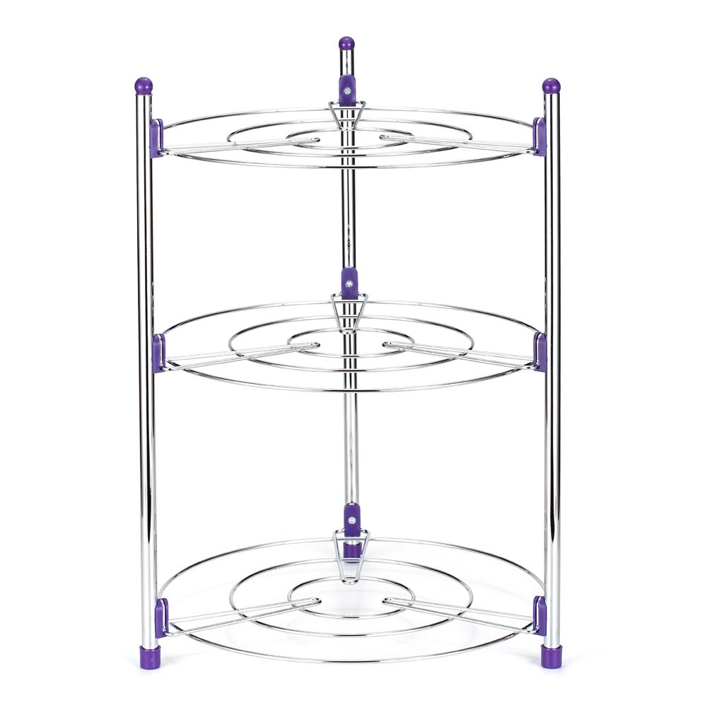 Kitchen Pot Rack Crock Pot Shelf Chrome-Plated 3 Tier Round