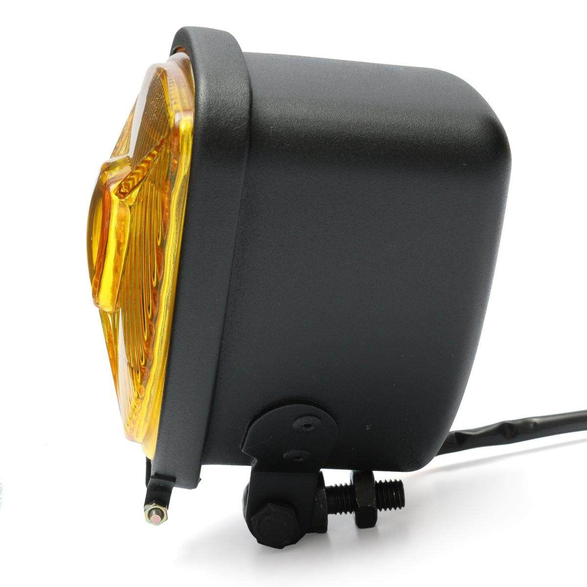 Motorcycle Triangle Headlight Head Lamp Hi/Lo Beam For Harley Chopper Touring Black Yellow Glass