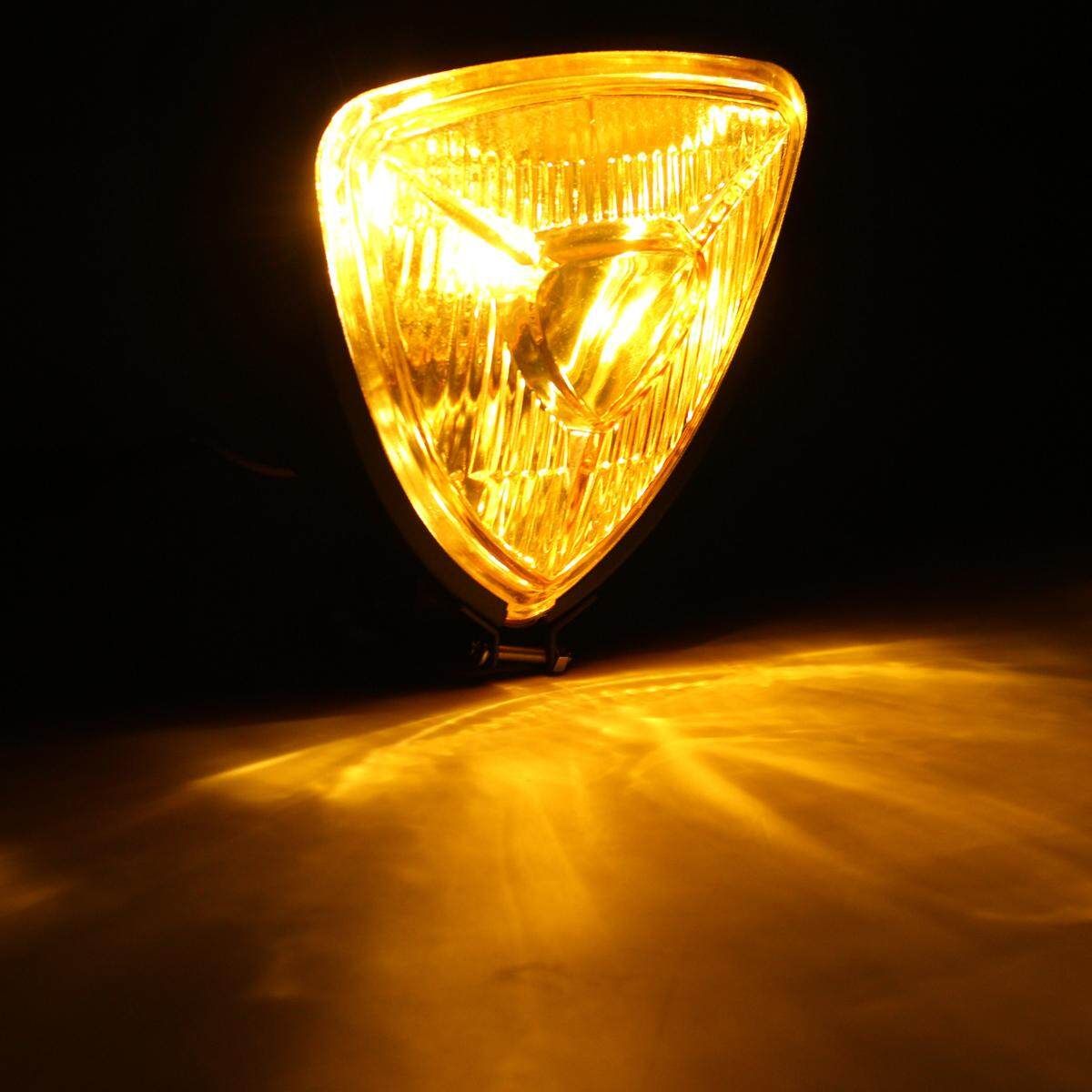 Motorcycle Triangle Headlight Head Lamp Hi/Lo Beam For Harley Chopper Touring Black Yellow Glass