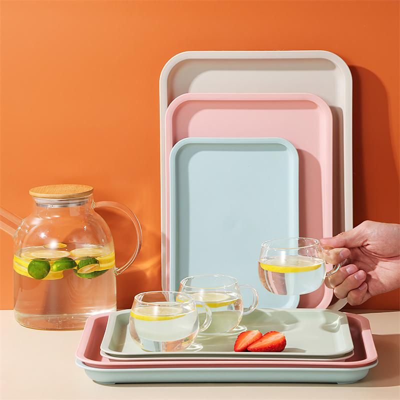 Nordic PP Pallet Plastic Tray Food Bread Pan Green Rectangular Storage Household Kitchen Supplies el Service Tray Dessert