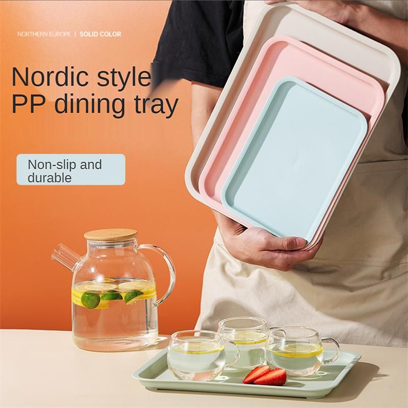 Nordic PP Pallet Plastic Tray Food Bread Pan Green Rectangular Storage Household Kitchen Supplies el Service Tray Dessert