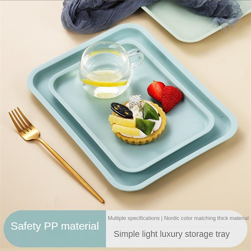 Nordic PP Pallet Plastic Tray Food Bread Pan Green Rectangular Storage Household Kitchen Supplies el Service Tray Dessert