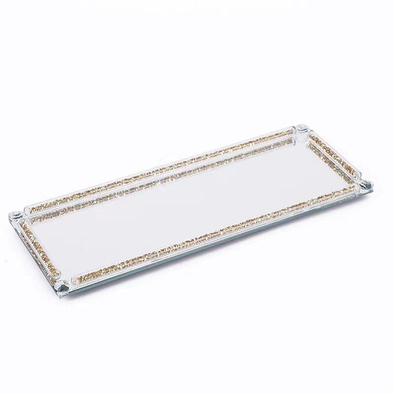 Golden Glass Tray: Mirrored Bottom Vanity Tray Home Decor (1