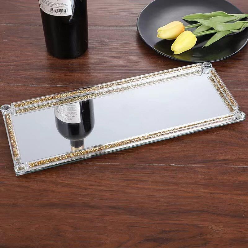 Golden Glass Tray: Mirrored Bottom Vanity Tray Home Decor (1
