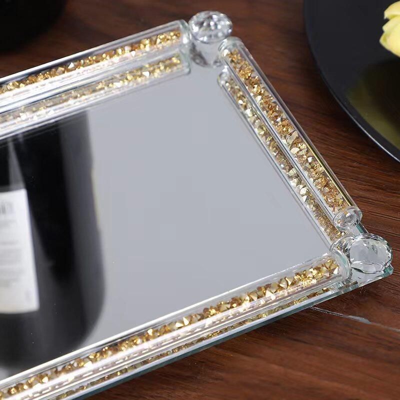 Golden Glass Tray: Mirrored Bottom Vanity Tray Home Decor (1