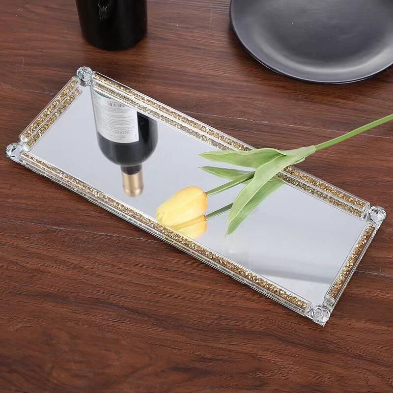 Golden Glass Tray: Mirrored Bottom Vanity Tray Home Decor (1