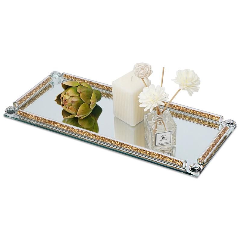 Golden Glass Tray: Mirrored Bottom Vanity Tray Home Decor (1