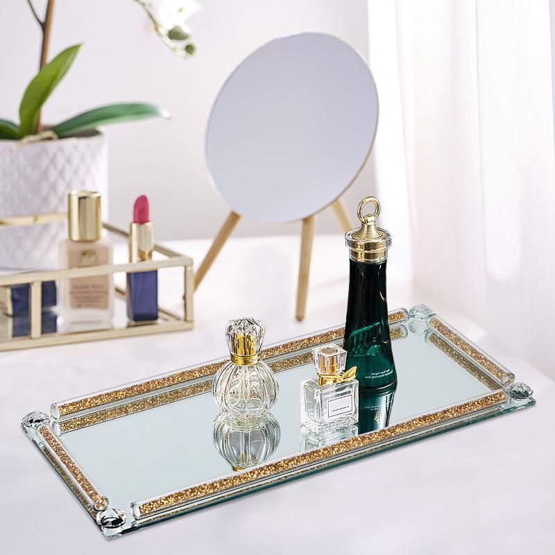 Golden Glass Tray: Mirrored Bottom Vanity Tray Home Decor (1
