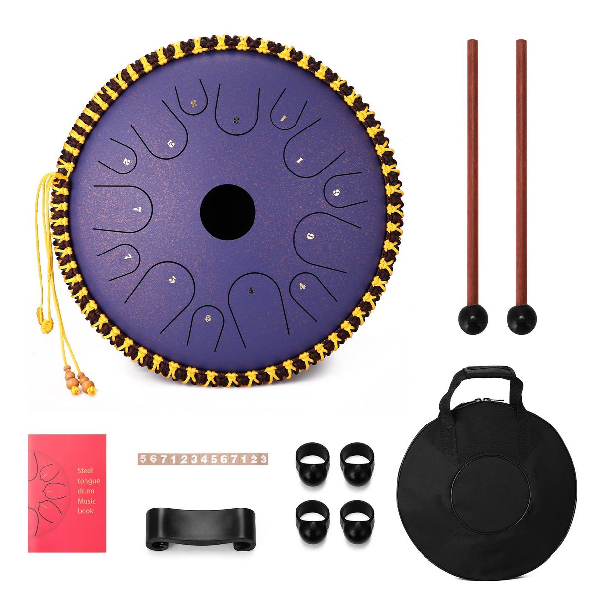 14 inch 14-Tone Carbon Steel Tongue Drum Hand Pan Drums with Drumsticks Percussion Musical Instruments