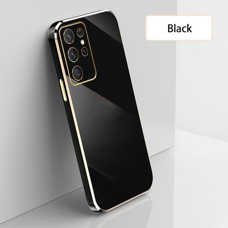 Ultra Thin Plating Phone Case for Samsung Galaxy S21 Ultra 5G Lens Protection soft Phone Back Cover-Black