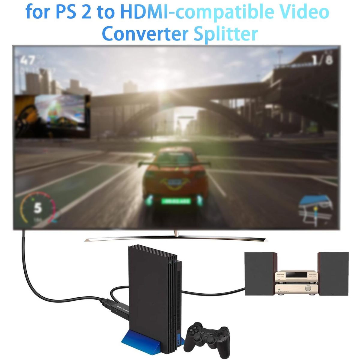 1 Set HDMI-compatible Splitter for PS 2 to HDMI-compatible High Resolution Audio Adapter Black
