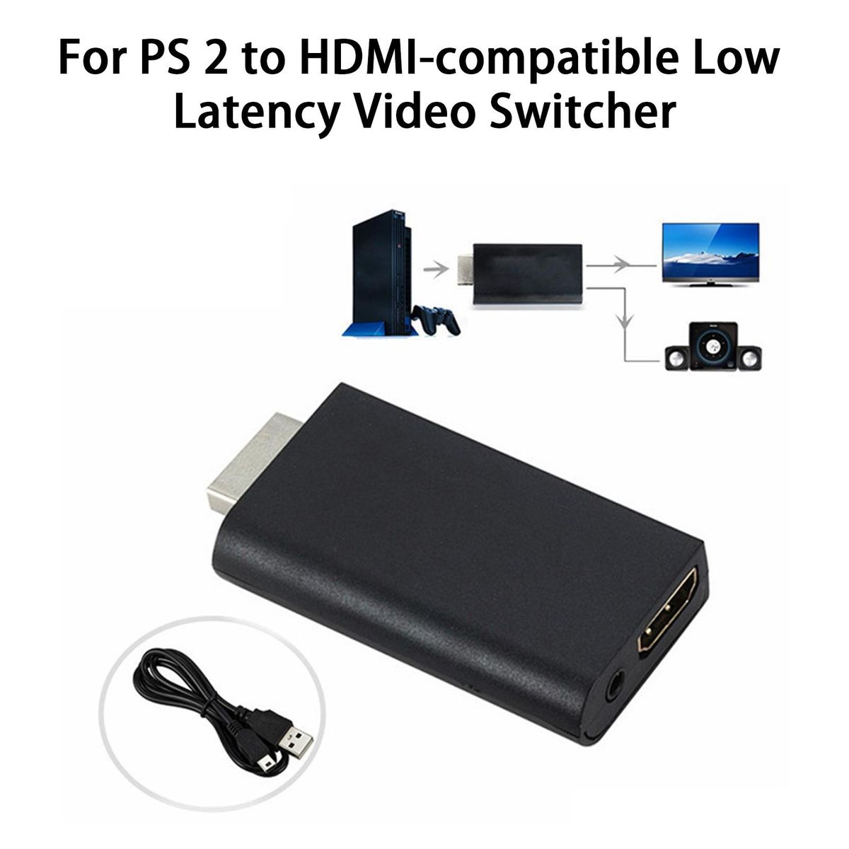 1 Set HDMI-compatible Splitter for PS 2 to HDMI-compatible High Resolution Audio Adapter Black