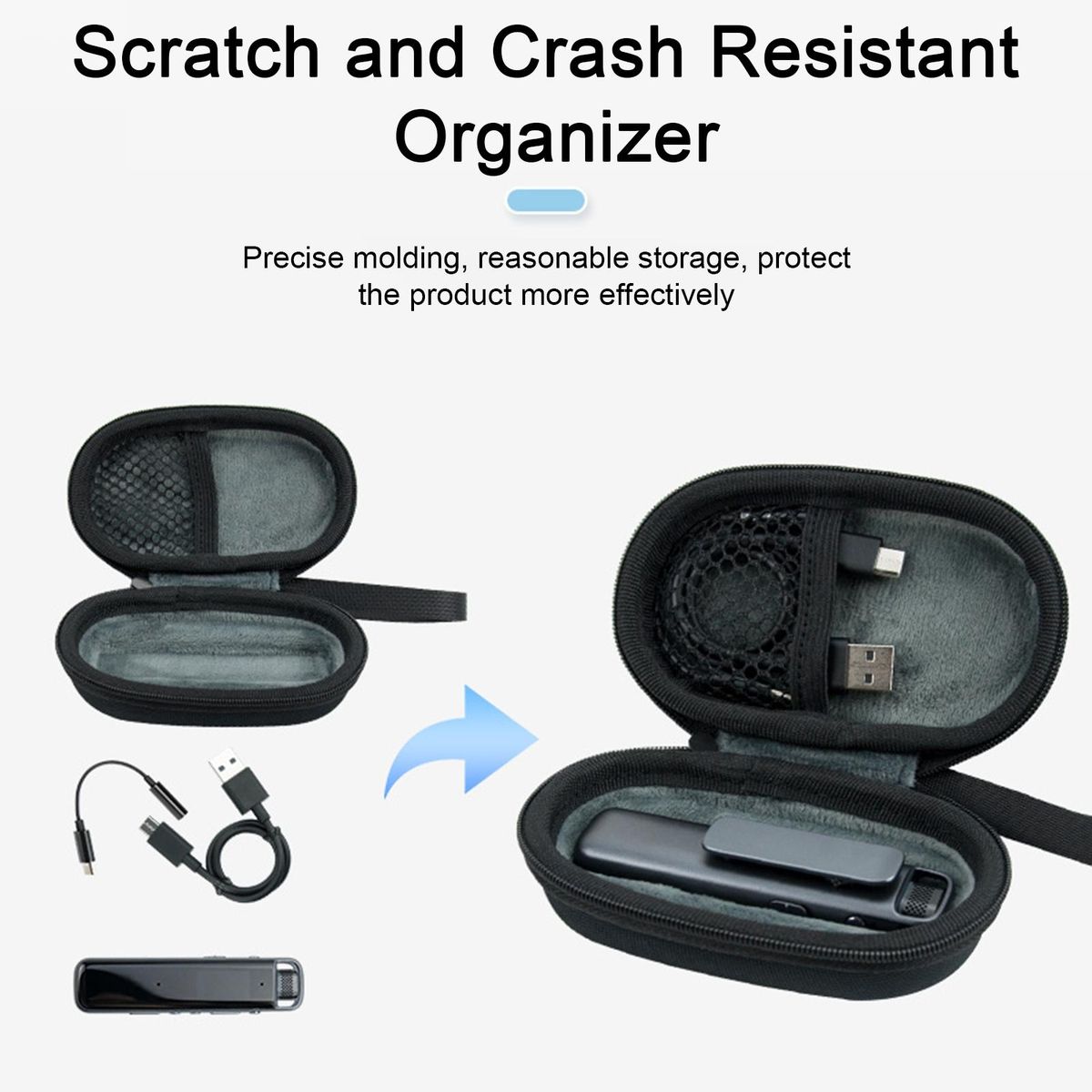 Hard Shell Storage Bag Iflytek H1 Voice Recorder Case Portable for Pen Black