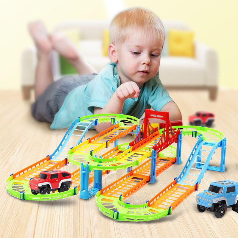 73pcs Flexible Car Race High-speed Track Set Amazing Track Car Kid Gift Multicolor/ Grey Multicolor