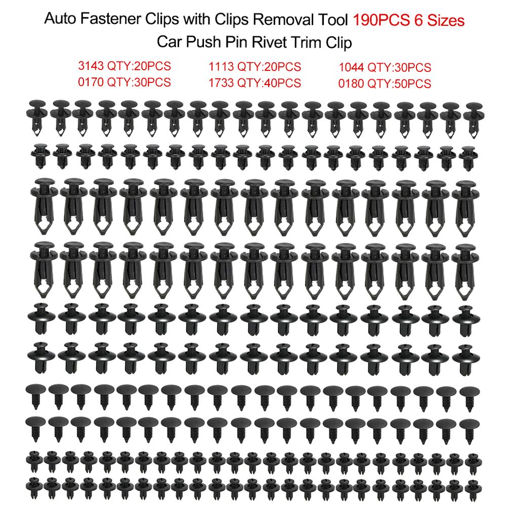 Auto Fastener Clips Plastic Fastener Rivet Clips 190Pcs 6