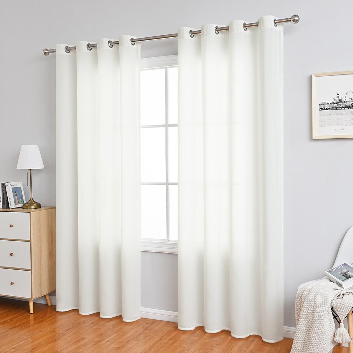 2PC Curtains Household Blackout Phantom Veils Translucent Light Transmission Protect Privacy Can be Worn Rods