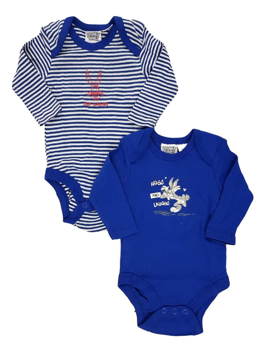Royal Blue And White Striped Soft Cotton Long Sleeve Bodysuit 2pc Set