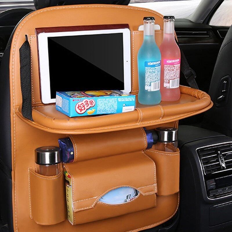 Car Storage Organizer Seat Back Protector 8 Pockets Kid Tablet Holder Tissue Box White