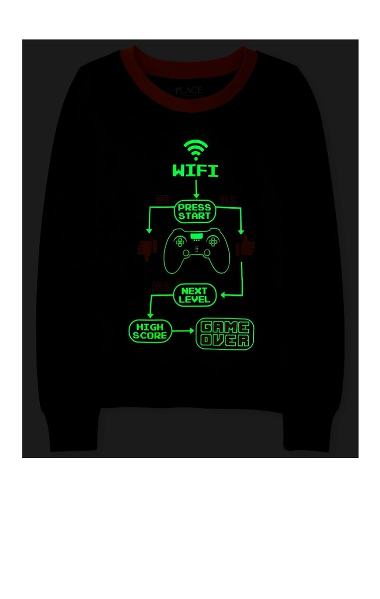 Boys Glow Video Game Wifi Snug Fit Cotton Long Sleeve Pyjamas Sleepwear