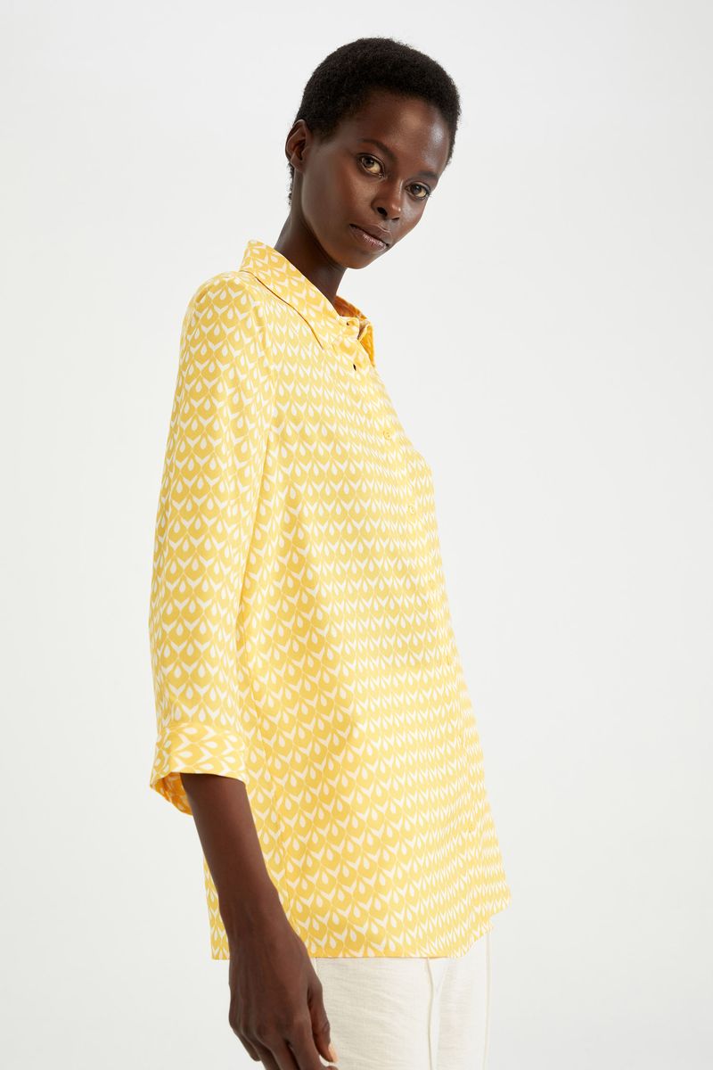 Woman Regular Fit Shirt Neck Woven Tunic-Yellow