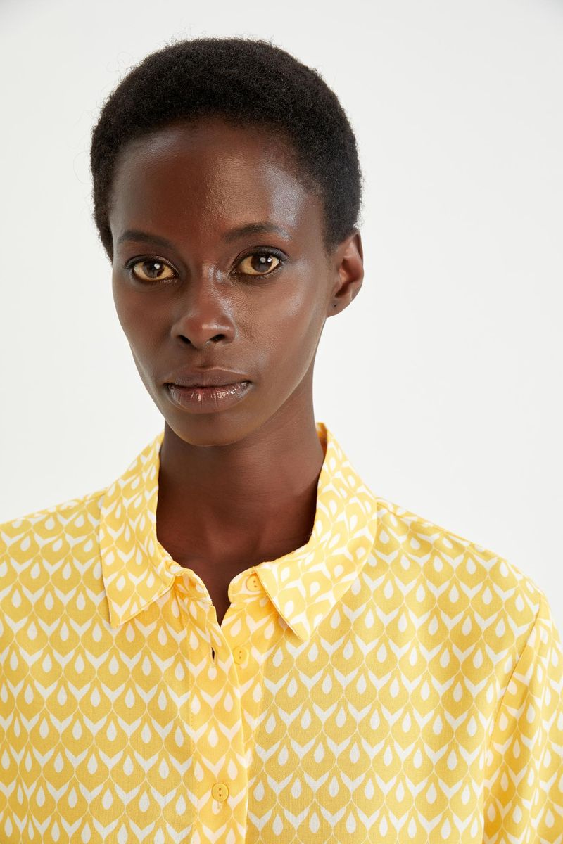 Woman Regular Fit Shirt Neck Woven Tunic-Yellow