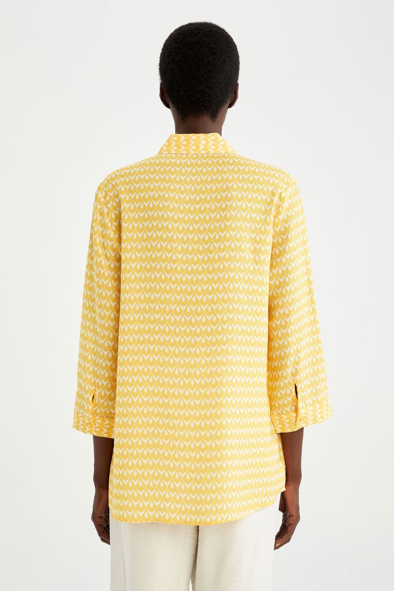 Woman Regular Fit Shirt Neck Woven Tunic-Yellow