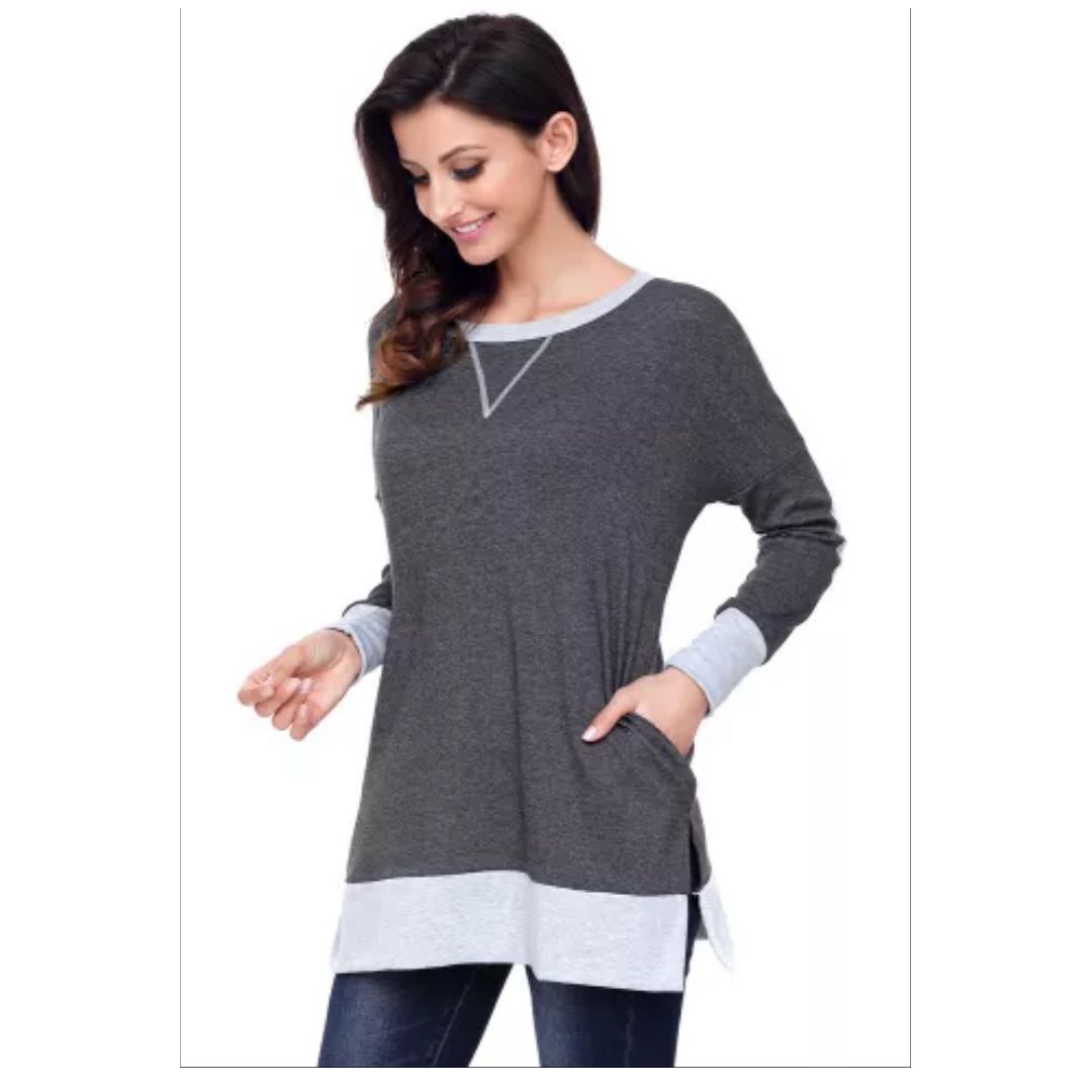 Mfed Charcoal Side Pocket Elbow Patch Colorblock Tunic