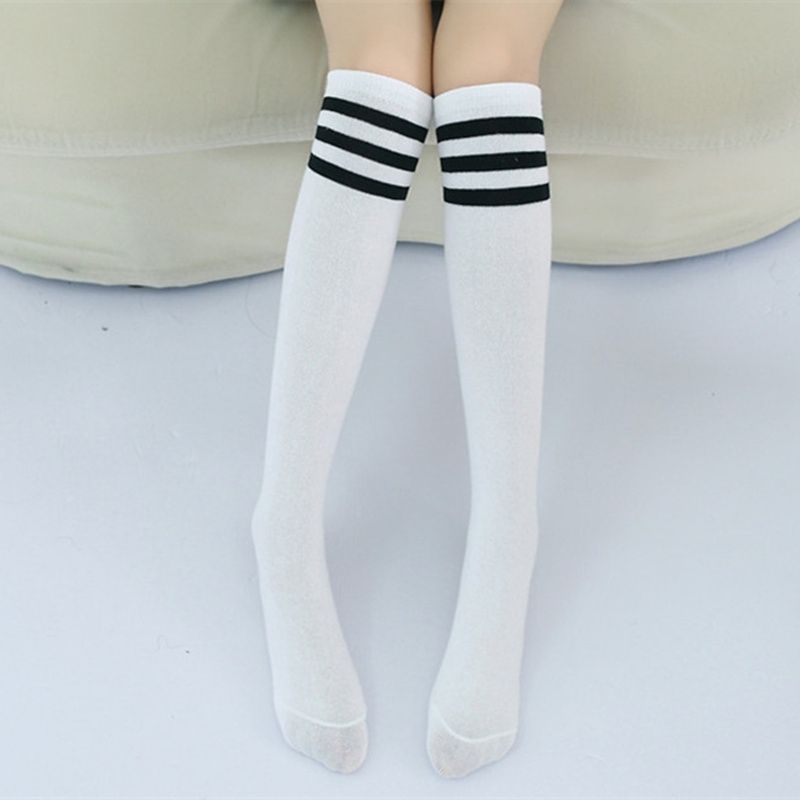 High Knee Socks Stripes Cotton Sports School Skate Long Socks For Kids 28cm