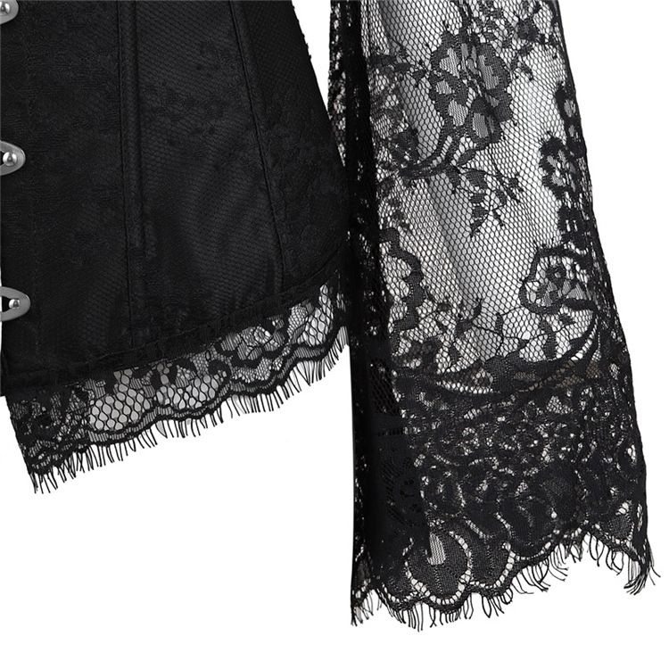 Black Corset Top Waist Tummy Body Shaper Lace Women Long Sleeve Plus Size