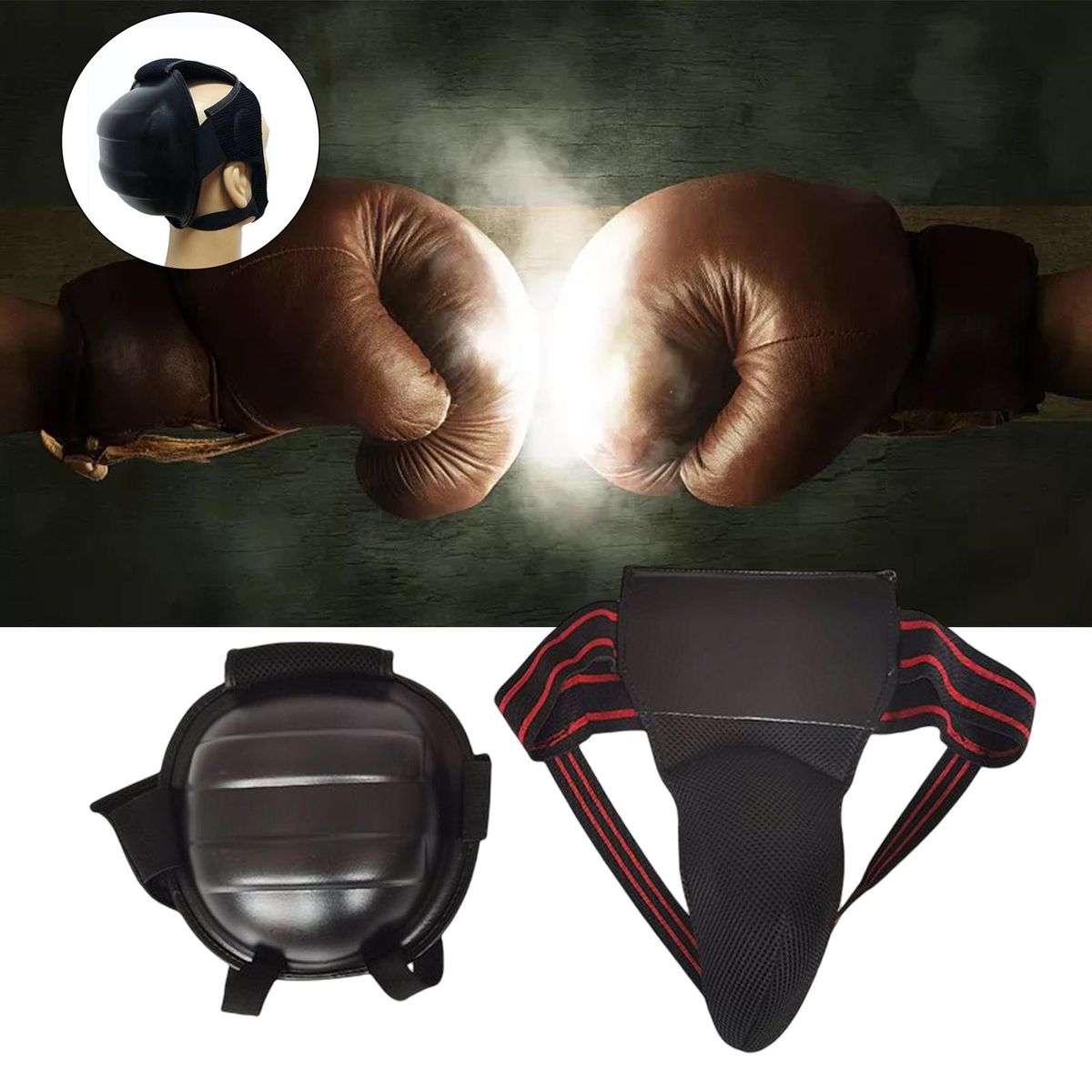 2 Pieces Taekwondo Groin Protector And Head Guard For Karate Boxing