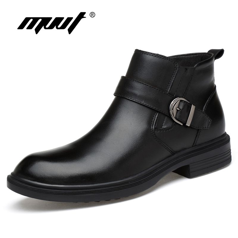 Autumn Winter Snow Boots Genuine Leather Men Boots Fashion Casual High Top Zip Ankle Boots Shoes Men Career Work Boots Man-Black No Fur
