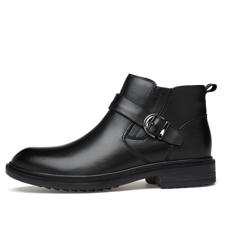 Autumn Winter Snow Boots Genuine Leather Men Boots Fashion Casual High Top Zip Ankle Boots Shoes Men Career Work Boots Man-Black No Fur
