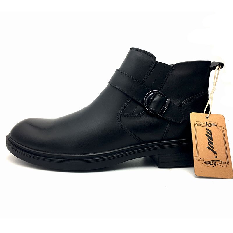 Autumn Winter Snow Boots Genuine Leather Men Boots Fashion Casual High Top Zip Ankle Boots Shoes Men Career Work Boots Man-Black No Fur