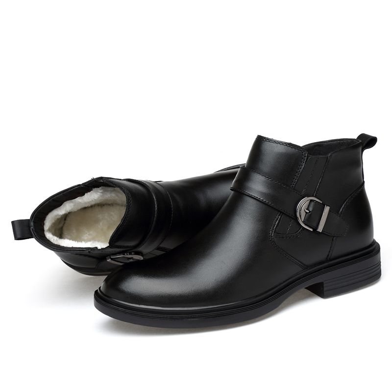 Autumn Winter Snow Boots Genuine Leather Men Boots Fashion Casual High Top Zip Ankle Boots Shoes Men Career Work Boots Man-Black No Fur