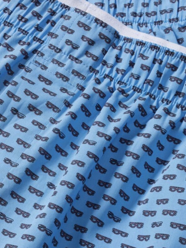 Glasses Motif Woven Boxers - Cornflower Blue