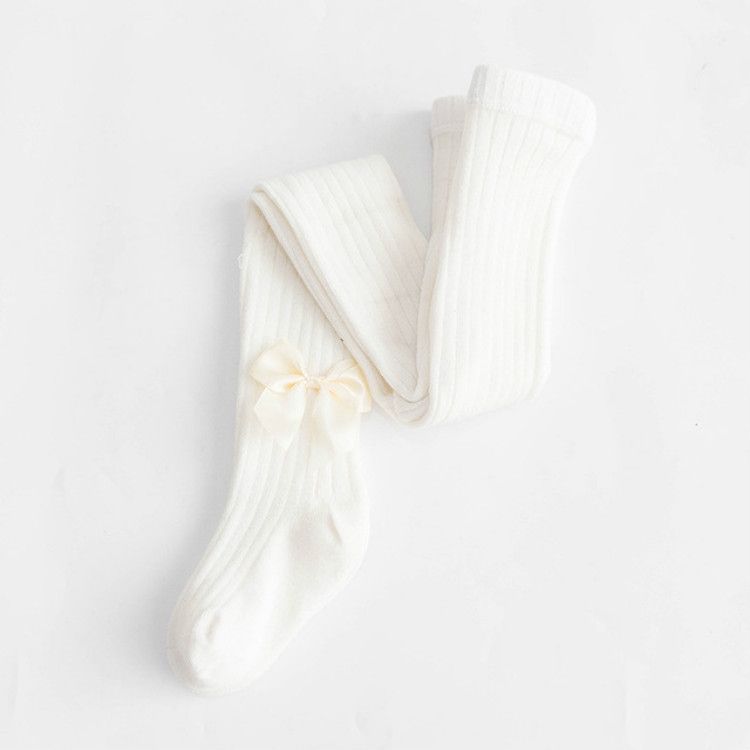 Baby Cotton Leggings Bow Knit Children Pantyhose, Size:6-8 Years Old(White)