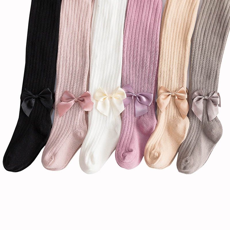 Baby Cotton Leggings Bow Knit Children Pantyhose, Size:6-8 Years Old(White)