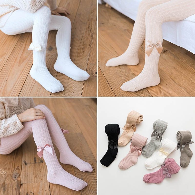 Baby Cotton Leggings Bow Knit Children Pantyhose, Size:6-8 Years Old(White)