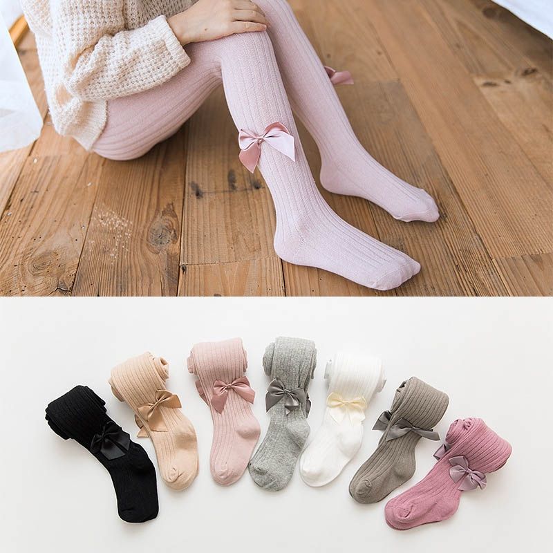 Baby Cotton Leggings Bow Knit Children Pantyhose, Size:6-8 Years Old(White)