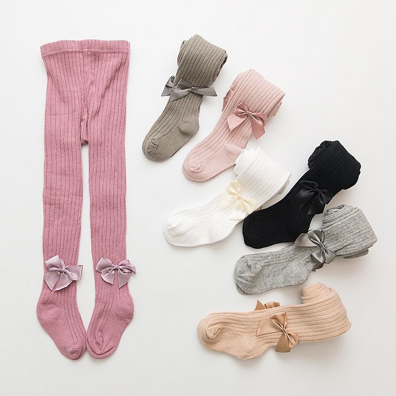 Baby Cotton Leggings Bow Knit Children Pantyhose, Size:6-8 Years Old(White)