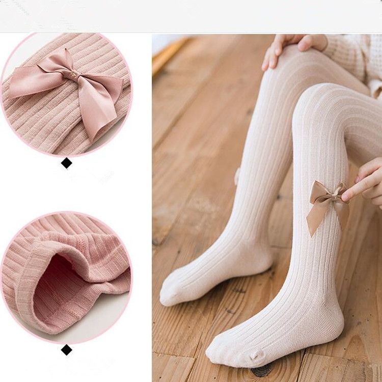Baby Cotton Leggings Bow Knit Children Pantyhose, Size:6-8 Years Old(White)