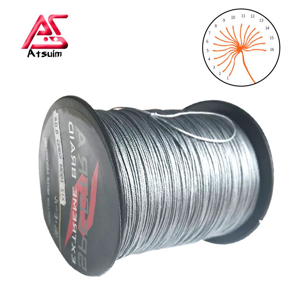 AS 100M 300M 500M 1000M 16 Strands PE Braided Fishing Wire Multifilament Pure Color S