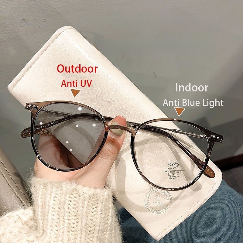 (C1)Photochromic Myopia Glasses Women's Anti Blue Light Clear Glasses Frame