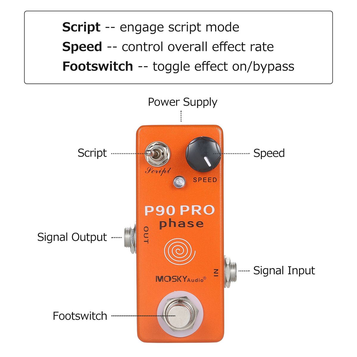 MOSKYaudio P90 PRO PHASE Phaser Pedal Guitar Effects Single